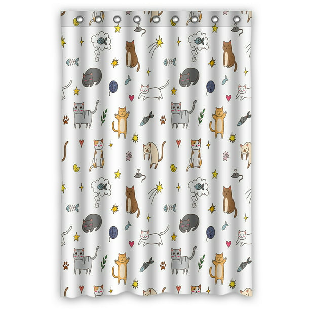 Cute Funny Cats Shower Curtain Liner Waterproof Fabric Bathroom Decor Mat Hooks